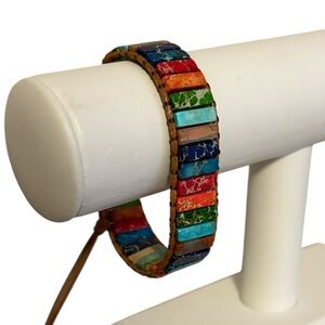 Bohemian 7 Chakra Stone Bead Bracelet Square Button Wrap Closure